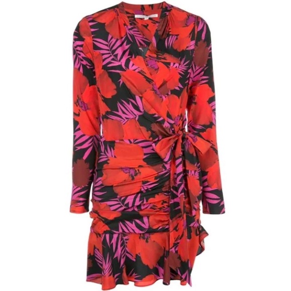 Veronica Beard Lorina Floral Long Sleeve Silk Stretch Minidress In Poppy Multi - Picture 2 of 16